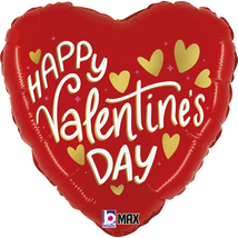 45 cm-es Happy Valentine day arany szívekkel -  szív fólia lufi