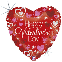 45 cm-es Happy Valentine day szikrázó szívek - szív fólia lufi