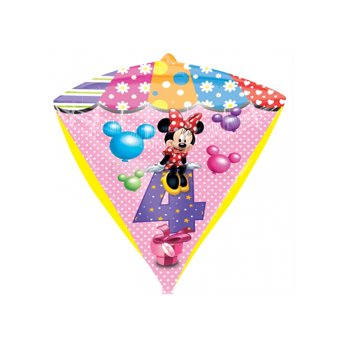 45 cm-es Minnie 4th Birthday gyémánt alakú fólia lufi