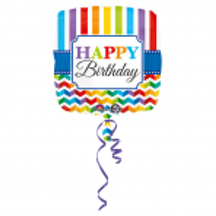 45 cm-es Happy Birthday csíkos fólia lufi