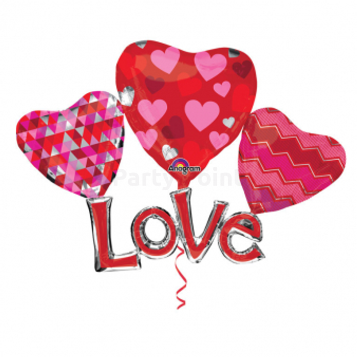 Jumbo - Love felirat három szívvel fólia lufi