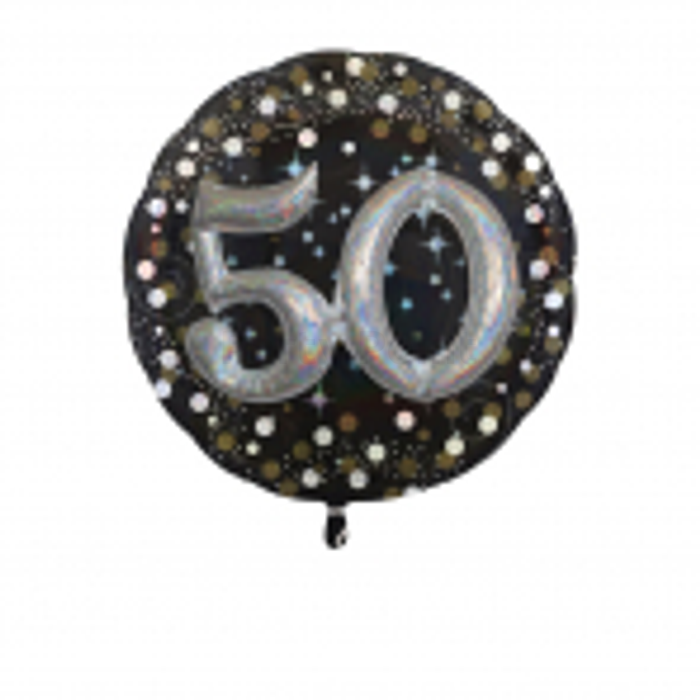 Multi -Balloon Happy Birthday 50. arany -ezüst  prizmás fólia lufi, 81 cm -es