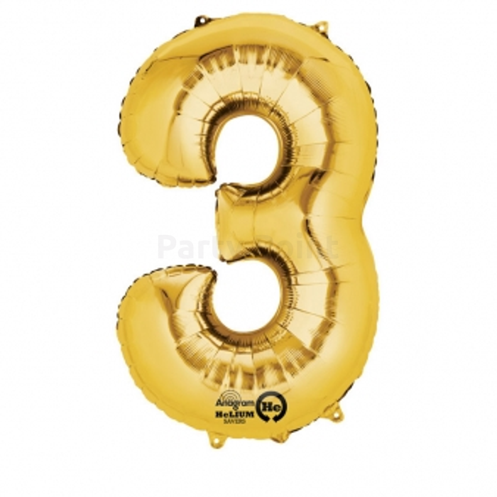 33 cm-es arany színű 3-as szám fólia lufi