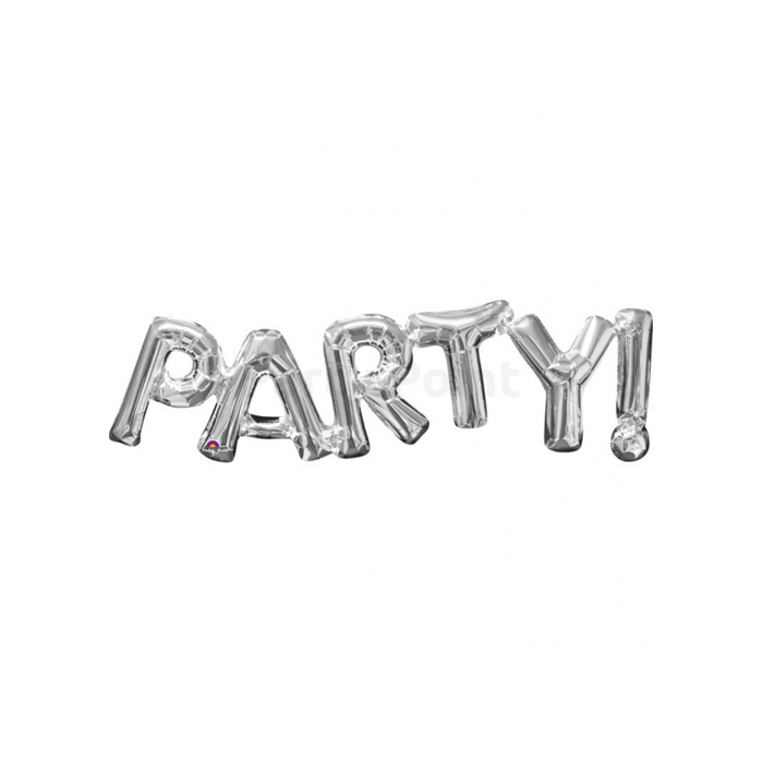 SuperShape -ezüst színű Party betű fólia lufi, 83x22 cm