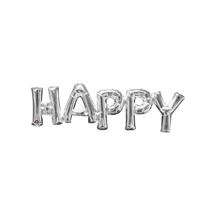 SuperShape -ezüst színű Happy betű fólia lufi, 76x25 cm