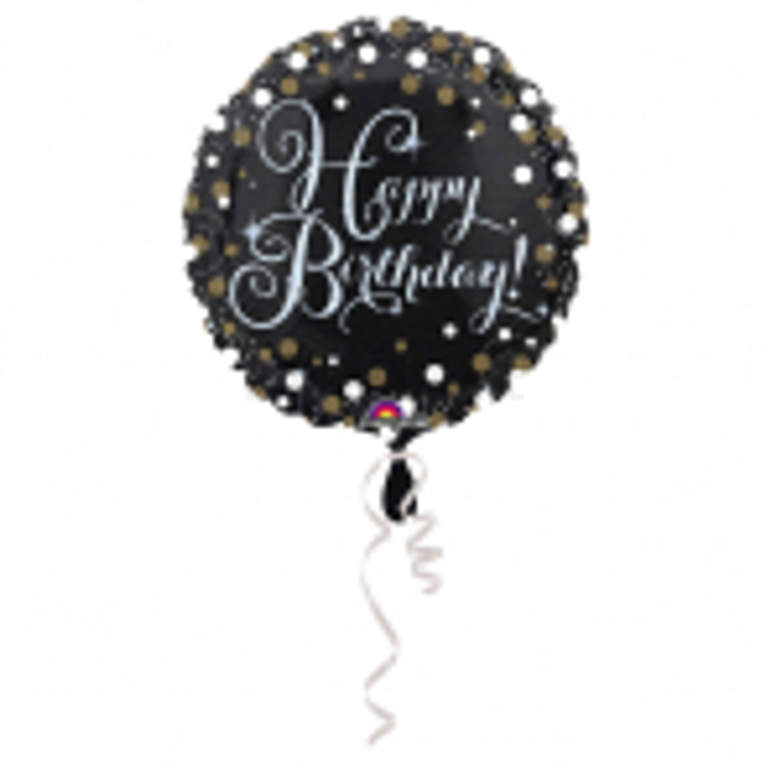 43 cm-es Happy Birthday arany-ezüst  prizmás fólia lufi