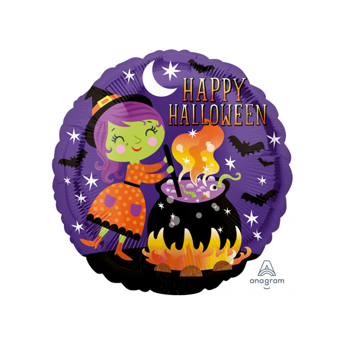 45 cm-es Happy Halloween boszorkány üsttel fólia lufi