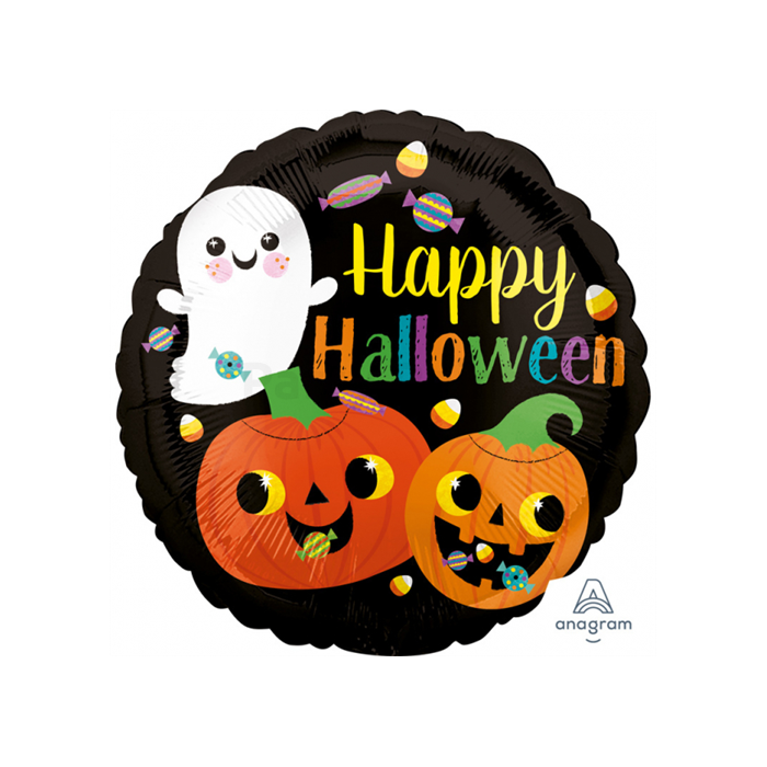 45 cm-es Happy Halloween tökös, szellemes fólia lufi