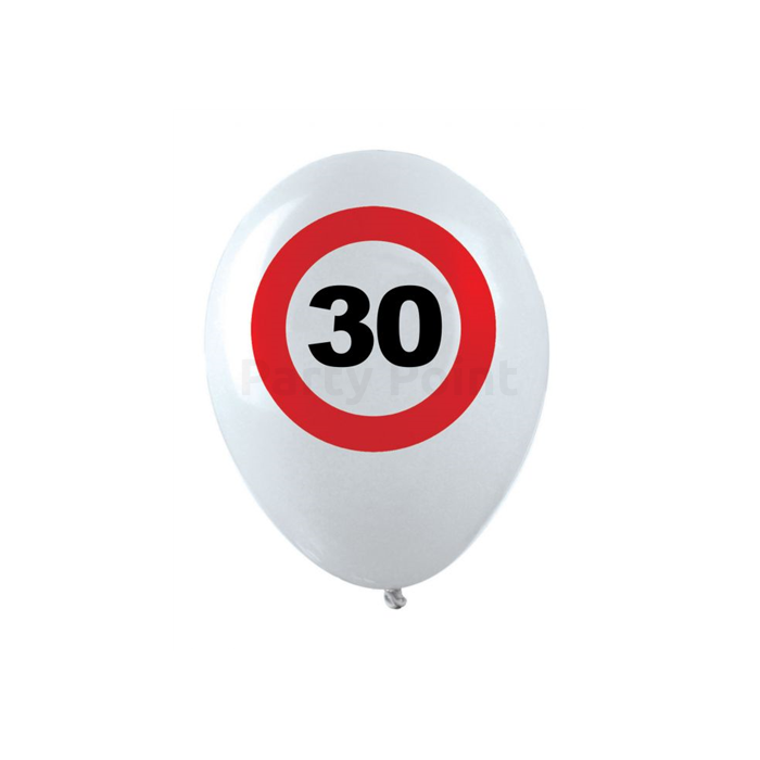 30 cm-es Behajtani tilos gumi léggömb 30. születésnapra - 12 db / csomag