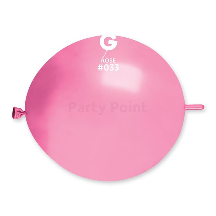 33 cm-es bóbitás metál rózsaszín gumi léggömb - 100 db / csomag