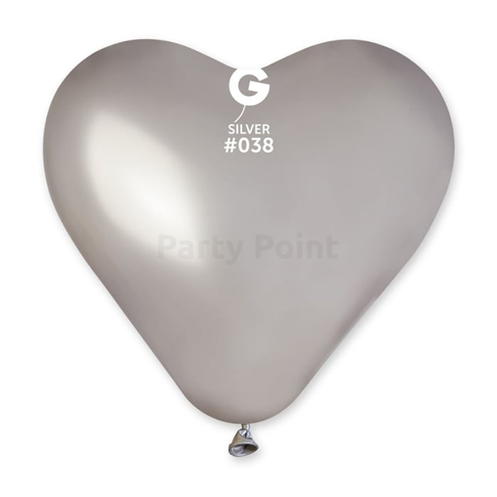 25 cm-es szív metál ezüst színű gumi léggömb 100 db/cs.