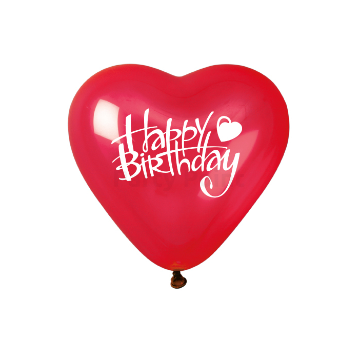 25 cm-es piros Happy Birthday szív alakú gumi léggömb 100 db/cs.