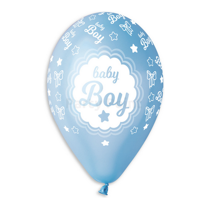 33 cm-es metál kék Baby Boy printelt gumi léggömb - 100 db / csomag