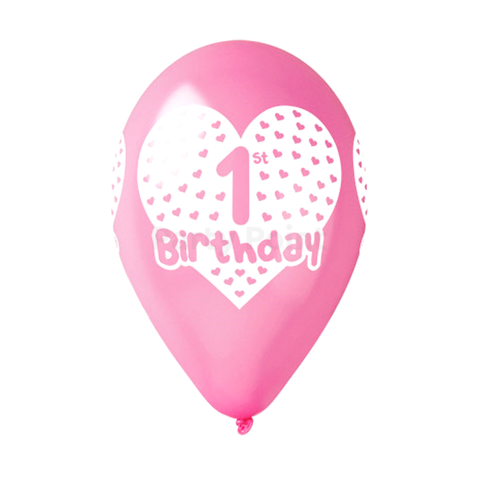 30 cm-es első születésnapra pink printelt gumi léggömb - 100 db / csomag