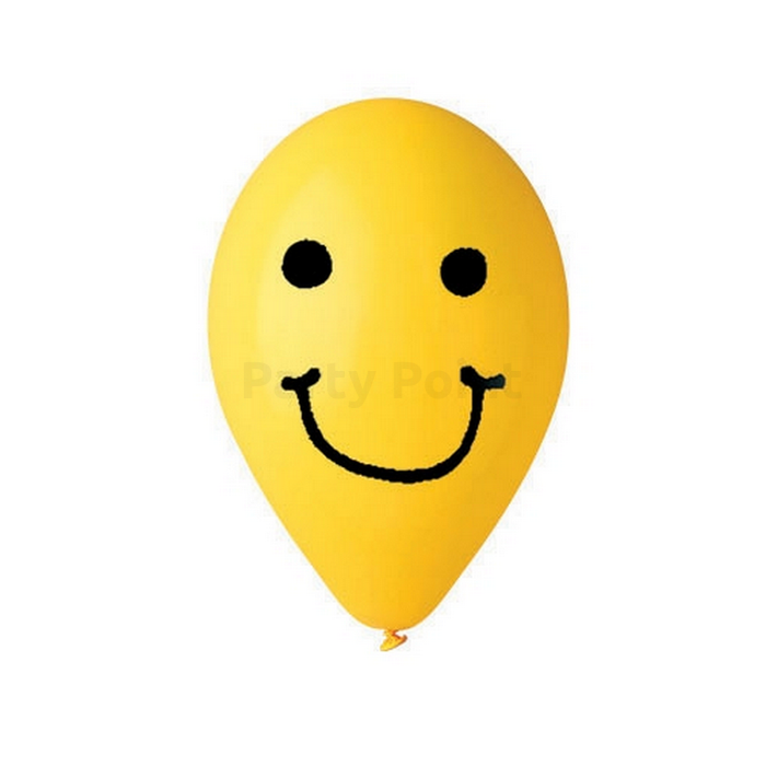 30 cm-es sárga smiley printelt gumi léggömb - 100 db / csomag