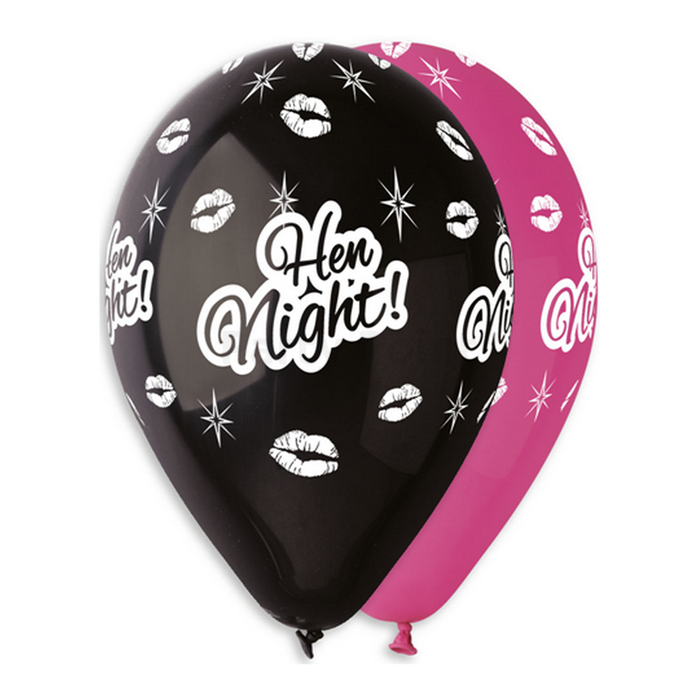 30 cm-es Hen night fekete-fukszia gumi léggömb 100 db/cs.