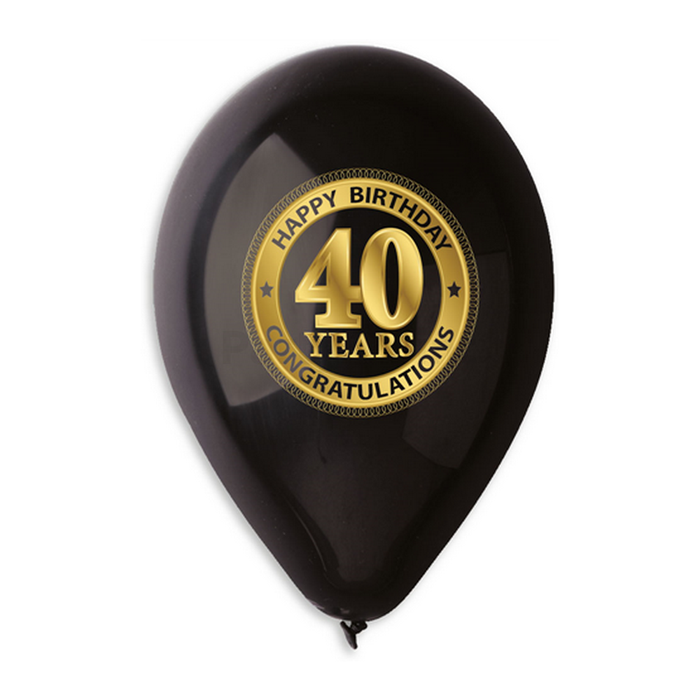 30 cm-es fekete 40. születésnapra gumi léggömb - 100 db / csomag