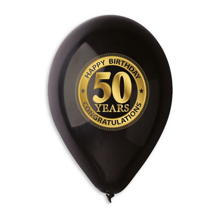 30 cm-es fekete 50. születésnapra gumi léggömb - 100 db / csomag