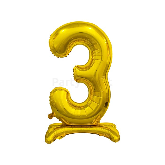 74 cm-es talpon álló arany színű 3-as szám fólia lufi