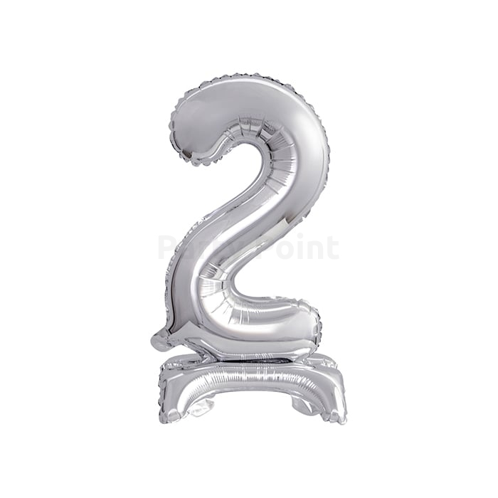 38 cm-es talpon álló ezüst színű 2-es szám fólia lufi