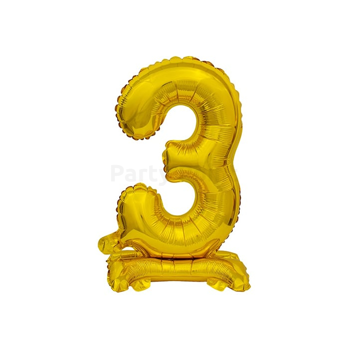 38 cm-es talpon álló arany színű 3-as szám fólia lufi