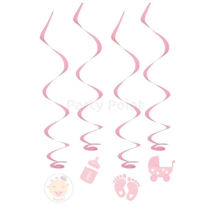 Pink spirál függő dekoráció kislányoknak - 60 cm, 4 db / csomag