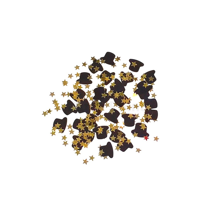 Arany csillag fekete kalapokkal konfetti - 31 g