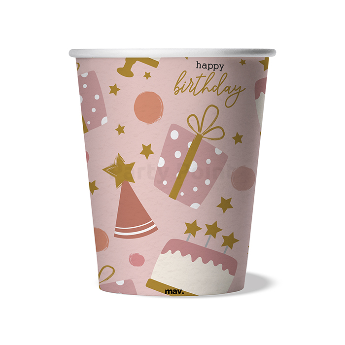 Happy Birthday konfettis rózsaszín pohár - 250 ml, 8 db / csomag