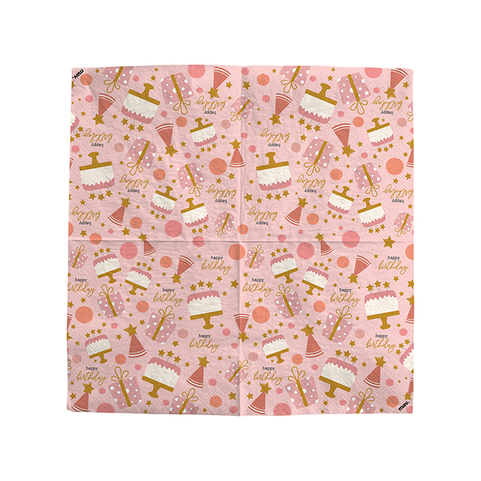Happy Birthday konfettis rózsaszín szalvéta - 33 cm x 33 cm, 20 db / csomag