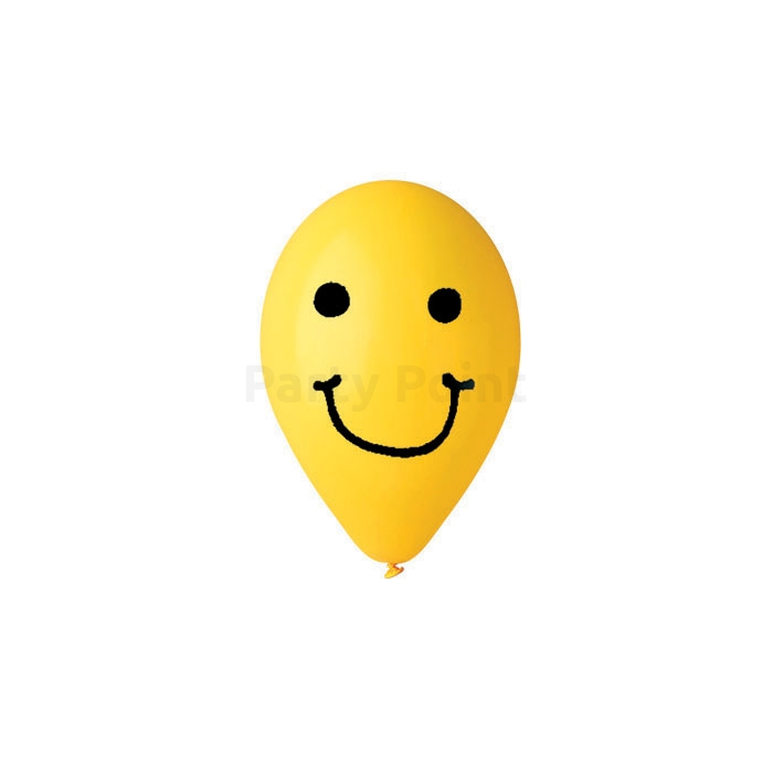 30 cm-es sárga smiley printelt léggömb 10 db/cs