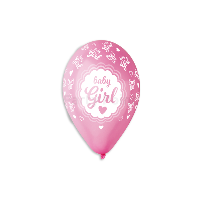 33 cm-es metál pink Baby Girl printelt gumi léggömb 10 db/cs
