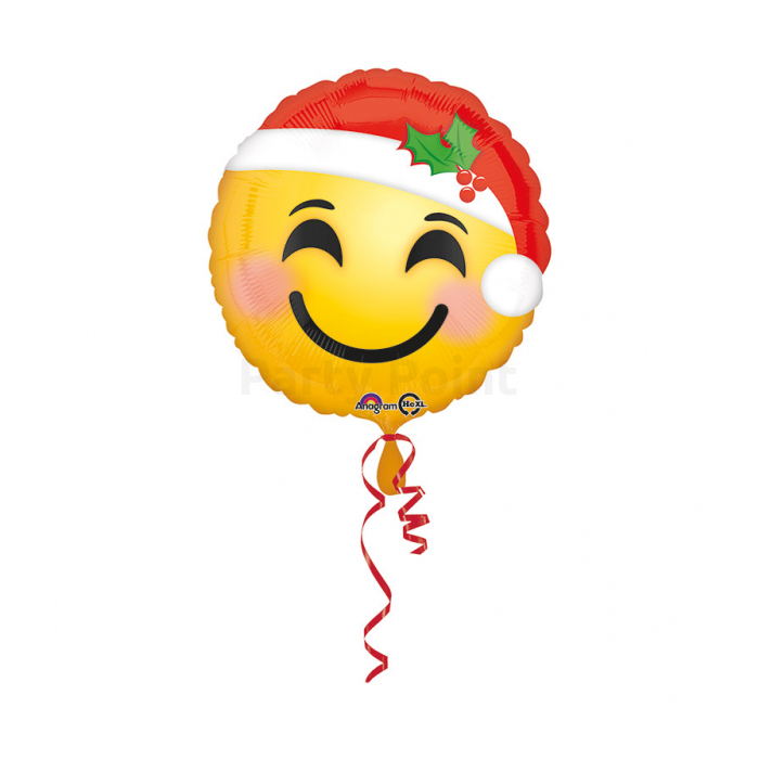 45 cm-es Emoji mikulás sapkában fólia lufi