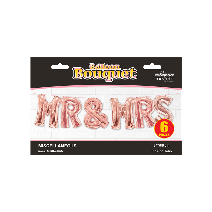 SuperShape - Mr& MRS felirat rosegold betű fólia lufi csomag