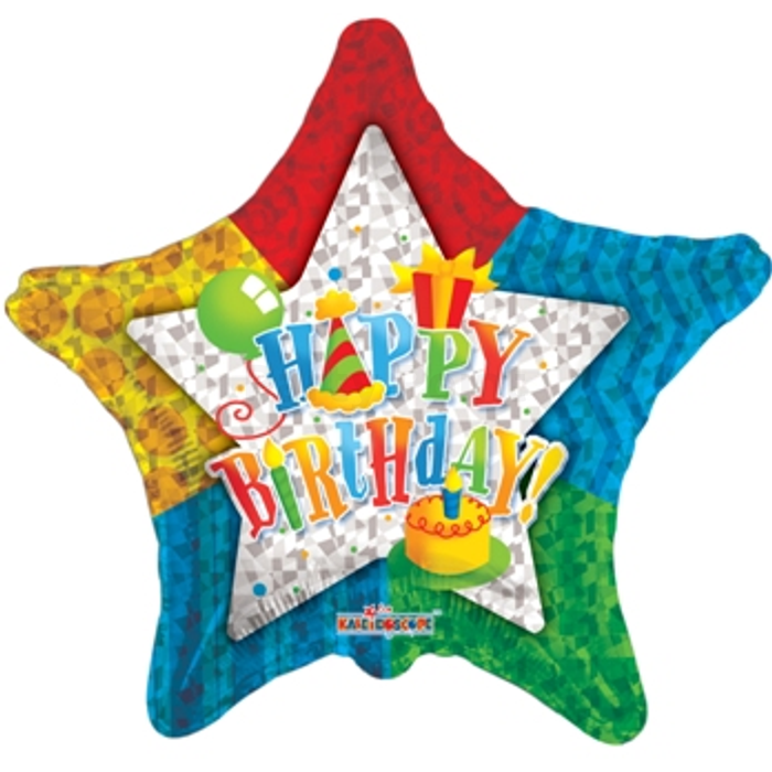 JumboShape -  Happy Birthday prizmás csillag alakú fólia lufi