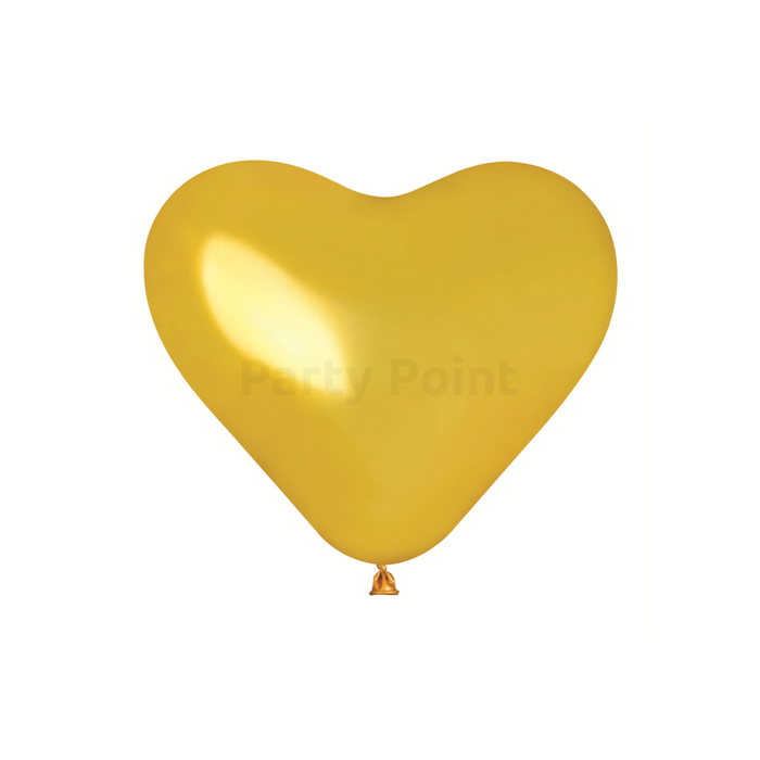 25 cm-es szív alakú metál arany színű gumi léggömb, 100 db