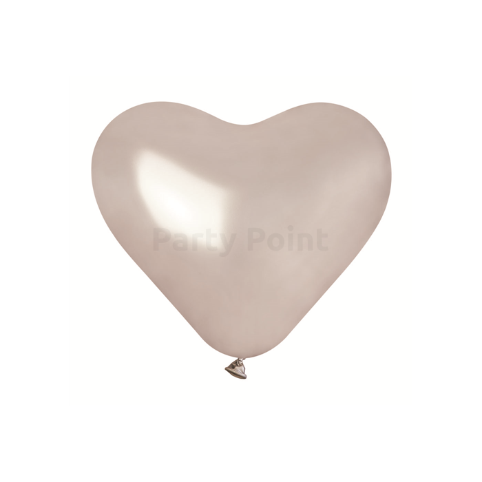 40 cm-es metál ezüst színű, szív alakú gumi léggömb 50 db/cs.