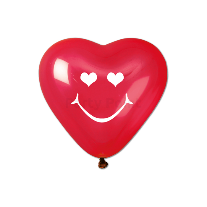 40 cm-es Smiley szív alakú, printelt gumi léggömb - 10 db / csomag