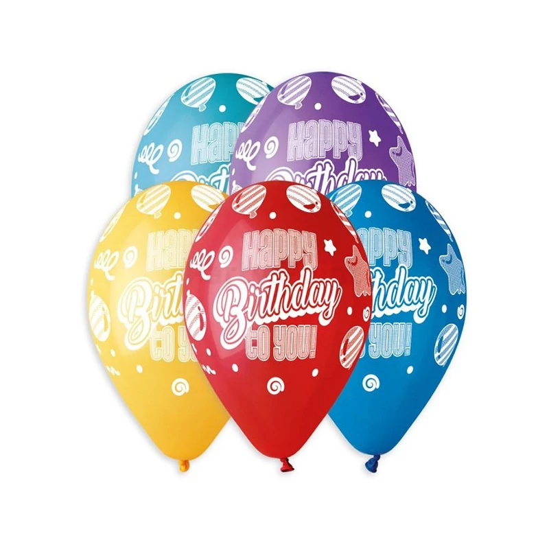 33 cm-es Happy Birthday to You lufis mintás vegyes színű printelt gumi léggömb - 50 db / csomag