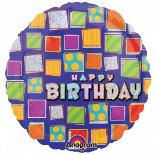 45 cm-es Happy Birthday kockás fólia lufi