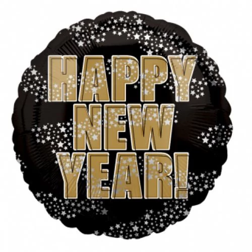 45 cm-es Happy New Year fekete arany fólia lufi