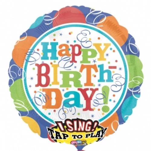 Sing-a-Tune-Zenélő Happy Birthday szerpentines fólia lufi