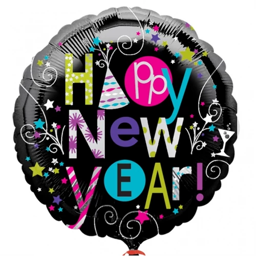 45 cm-es Happy New Year csillagos fólia lufi