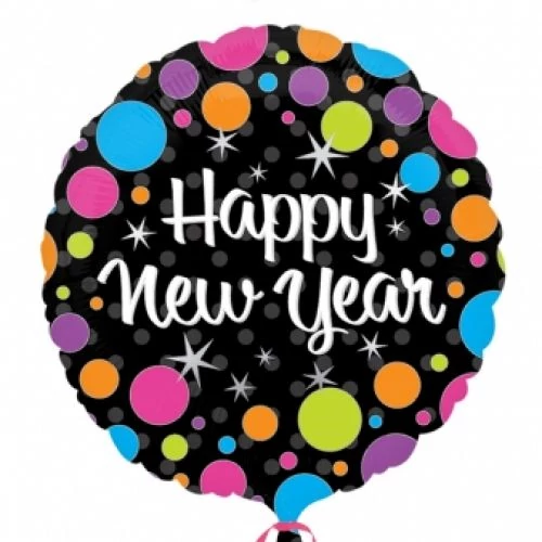 45 cm-es Happy New Year pöttyös fólia lufi