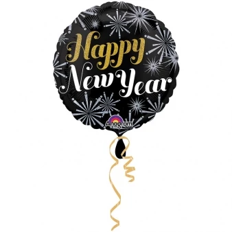 45 cm-es tüzijátékos Happy New Year fólia lufi