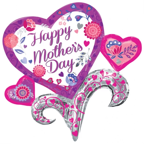 SuperShape - Happy Mother's Day virág szívből fólia lufi