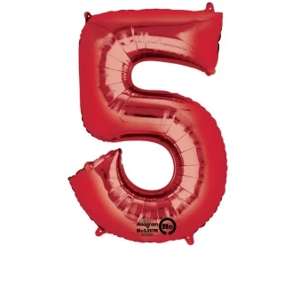 SuperShape - piros 5-ös szám fólia lufi