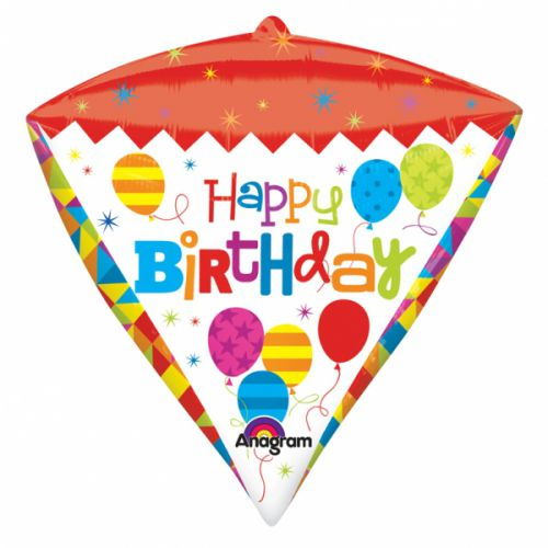 45 cm-es Happy Birthday gyémánt formájú fólia lufi