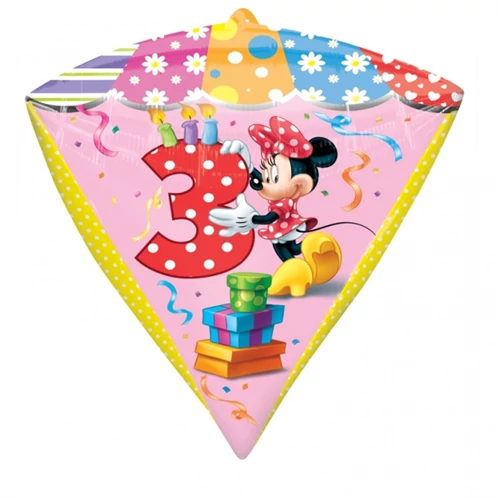 45 cm-es Minnie 3th Birthday gyémánt alakú fólia lufi