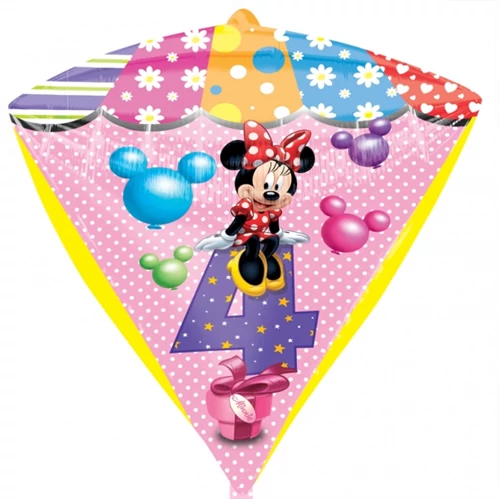 45 cm-es Minnie 4th Birthday gyémánt alakú fólia lufi