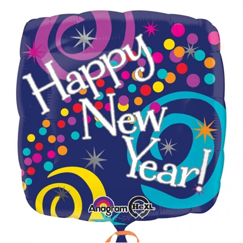 45 cm-es Happy New Year pöttyös fólia lufi